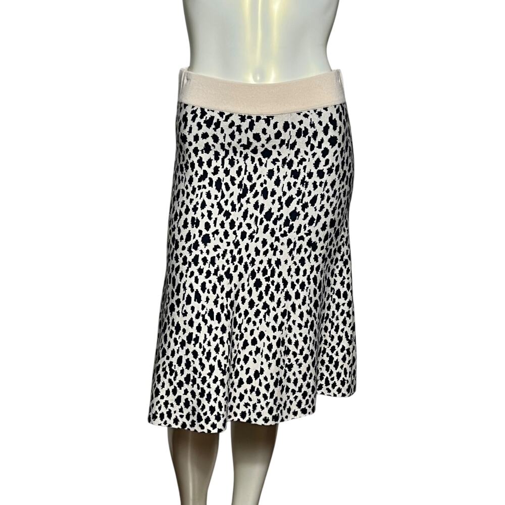 Ann Taylor Black tan Animal Print A-Line Knit Skirt  Elastic Waist Size Small